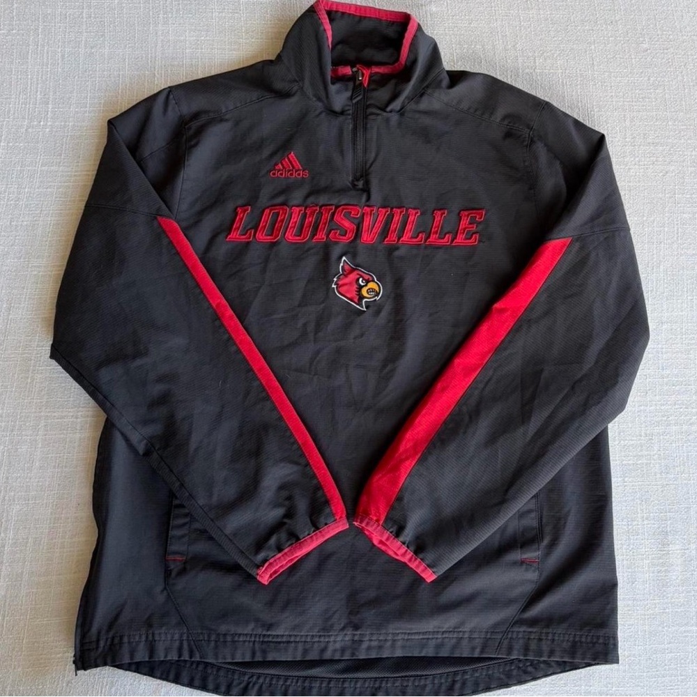 Adidas Louisville Men’s Grey & Red Quarter-Zip Pullover
